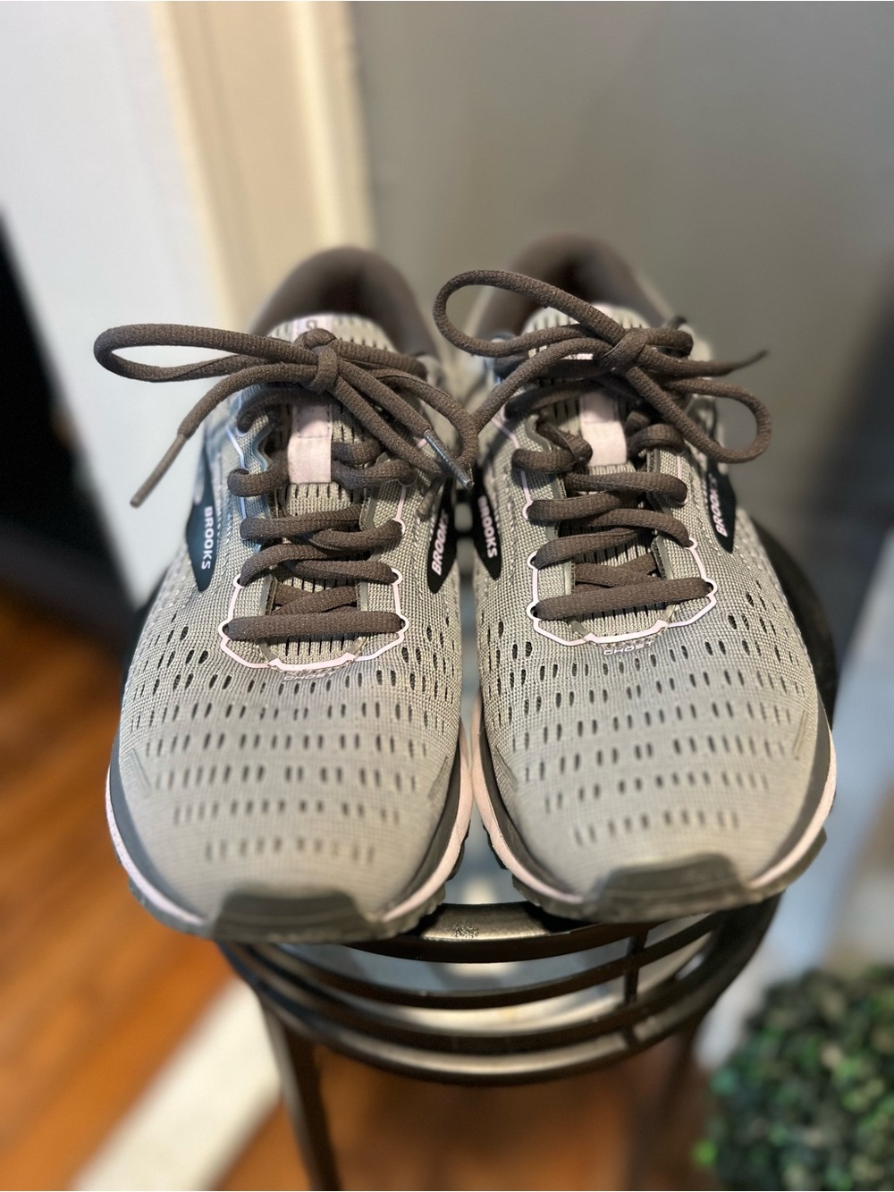 Brooks Women's Ghost Running Sneakers in Gray with Light Pink Accents - Picture 2 of 7
